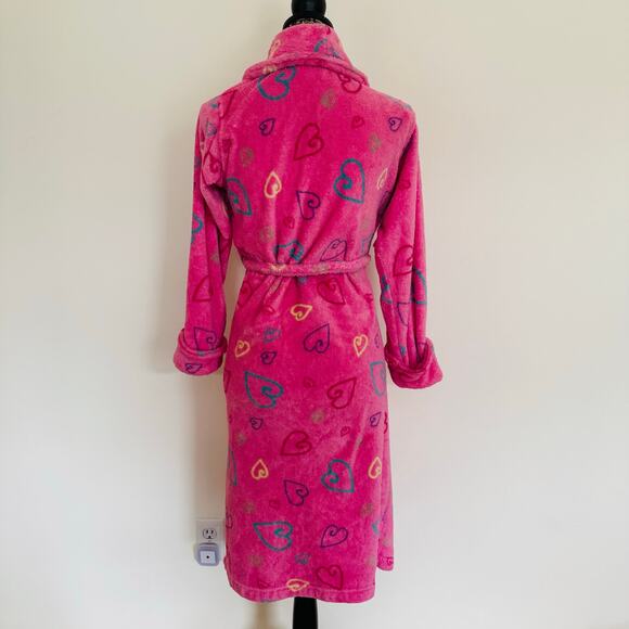 Sonoma Soft Cozy Slumber Party Pink Hearts Wrap Bath Robe Sz 14 - Picture 5 of 11